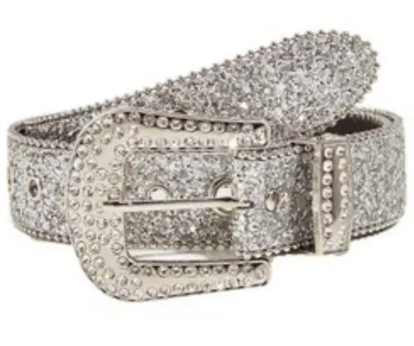 WESTERN RODEO STYLE UNISEX FASHION ALLIGATOR PRINT LEATHER RHINESTONE BELT. Silver