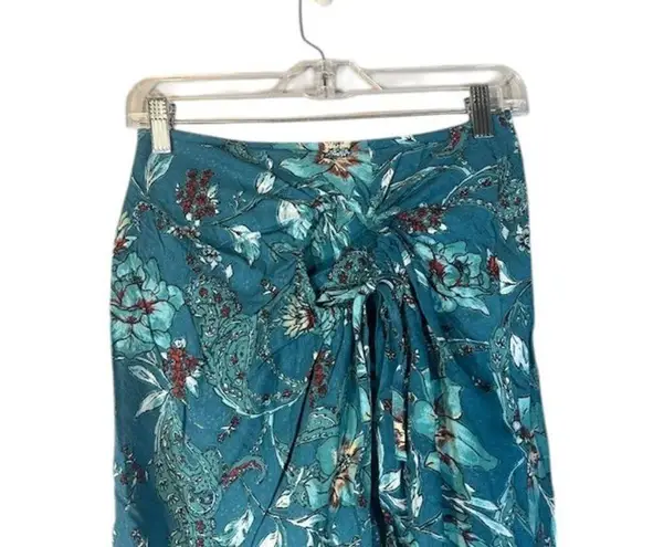 Band of the Free Teal Blue Floral Bohemian Wrap Style Long Maxi Skirt Women Med