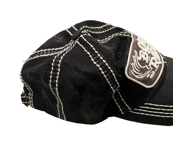 Kbethos “Born To Ride” Distressed Black Denim Cap Hat