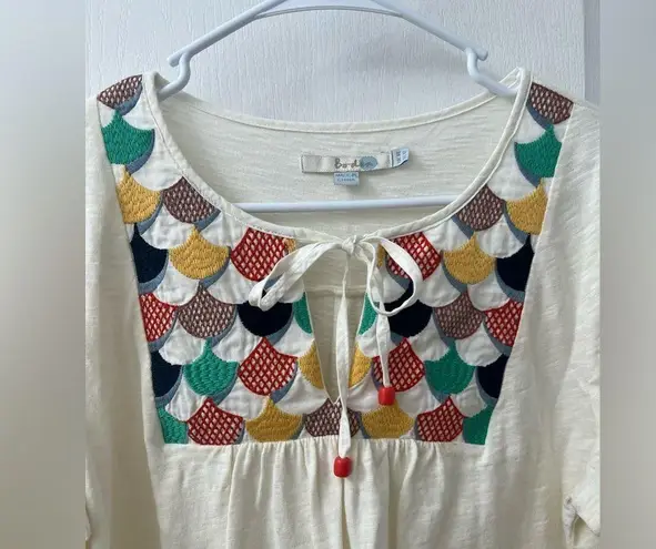 Boden White Tunic Dress with Colorful Embroidery (Size US 10)