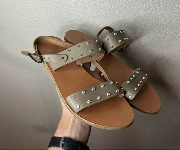 Ancient Greek Sandals Dinami Studded Leather Sandals in taupe 41 Tan Size 10