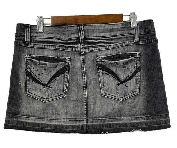 No Boundaries VTG Y2K  Micro Mini Skirt Size 13 Denim Gray Black Studded Grunge