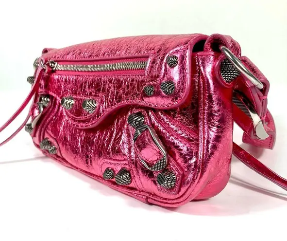 Balenciaga XSmall Le Cagole Metallic Leather Shoulder Bag Pink NEW