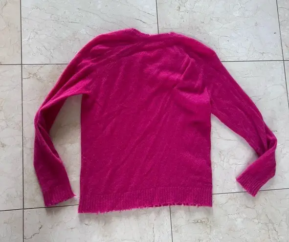 Minnie Rose NWOT Hot Pink 100% Cashmere Distressed Sweater