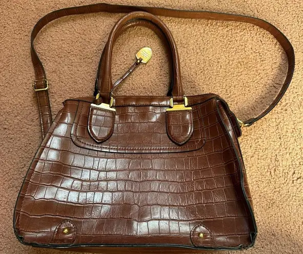 London Fog EUC Crocodile Crossbody Shoulder Bag Clean Inside Brown Gold