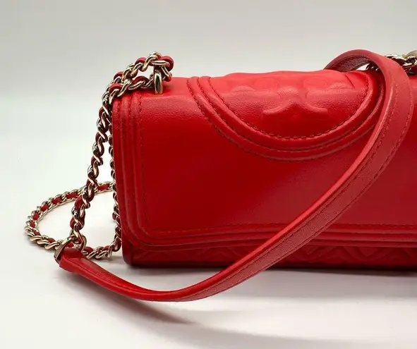 Tory Burch Red Leather Small Fleming Shoulder Bag Chain Crossbody Micro Bag
