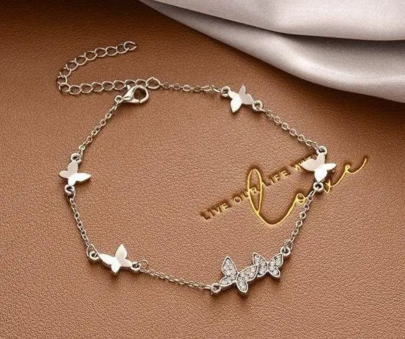 Adjustable Butterfly Charm Bracelet for Women Silver