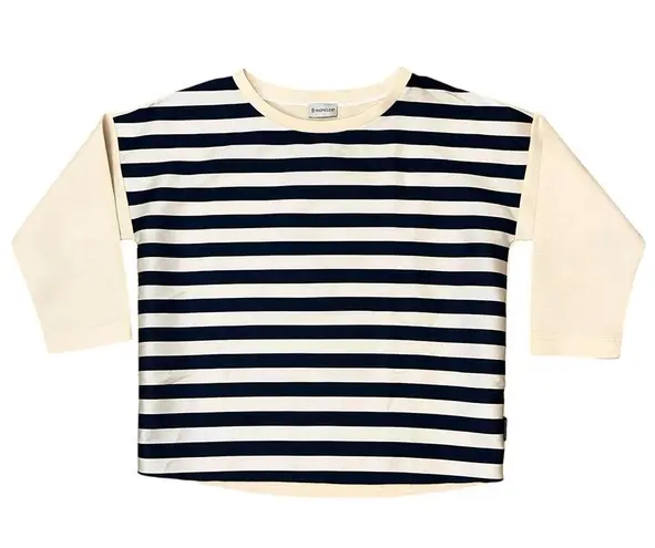 Moncler MINT🌟 Maglia Girocollo Round Neck Jumper Blouse Striped Blue Cream Large