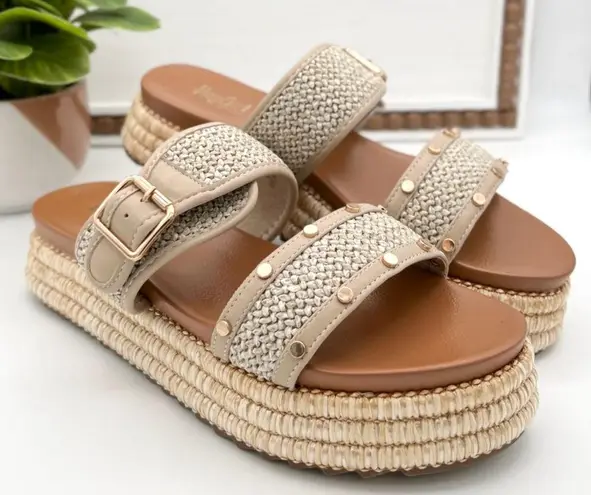 Corkys Walk Of Shame Studded Platform Slide Womens Beige Casual Sandals Size 9 Tan