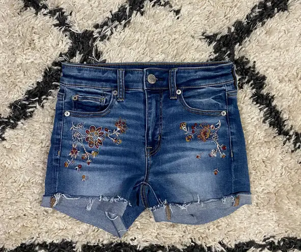 American Eagle Embroidered Hi-Rise Shortie Shorts