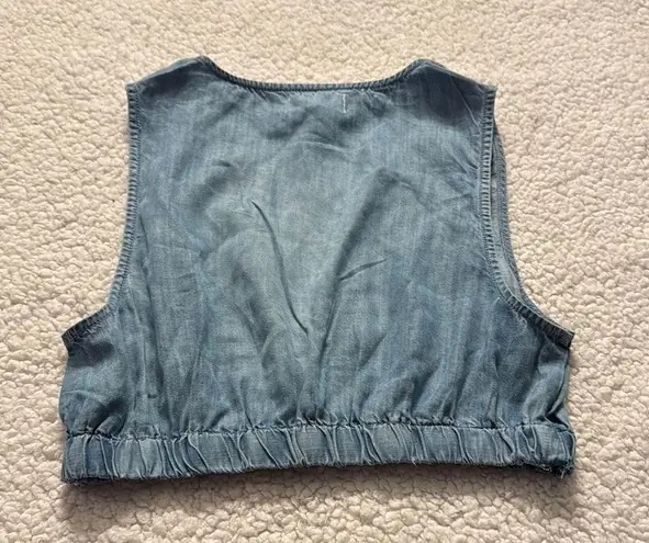 Elan Blue Sleeveless Ruched Crop Tank