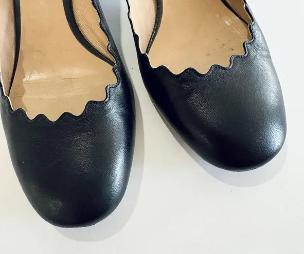 Chloé CHLOE black leather scalloped low heel pumps shoes Euro size 37 1/2 EUC