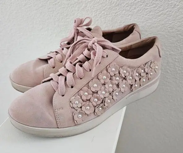 Gentle Souls Kenneth Cole Blush Pink Suede Sneakers Floral Pearl Size 9.5