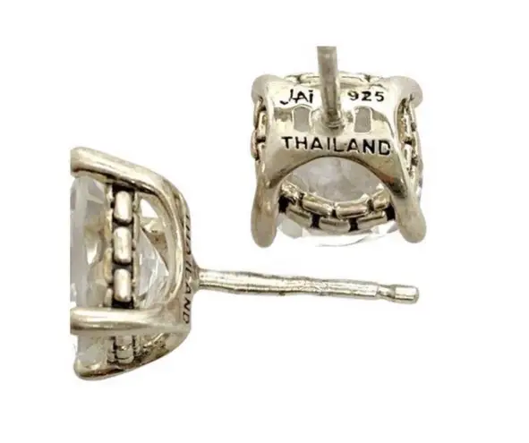 John Hardy White Topaz Cushion Cut Sterling Silver Rope Design Stud Earrings