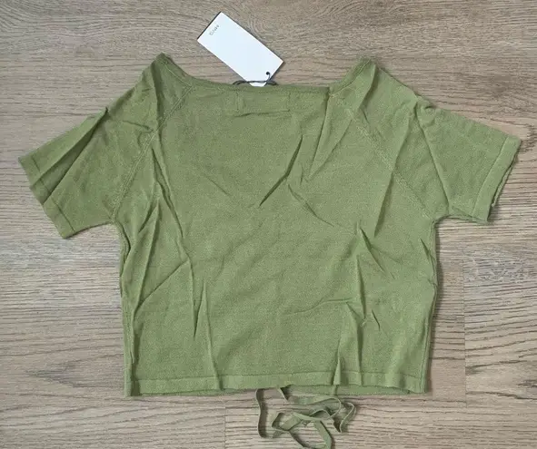 Mango  WOMEN Ruched Short Sleeve Square Neck Cropped Tee - Size M - Green - NWT