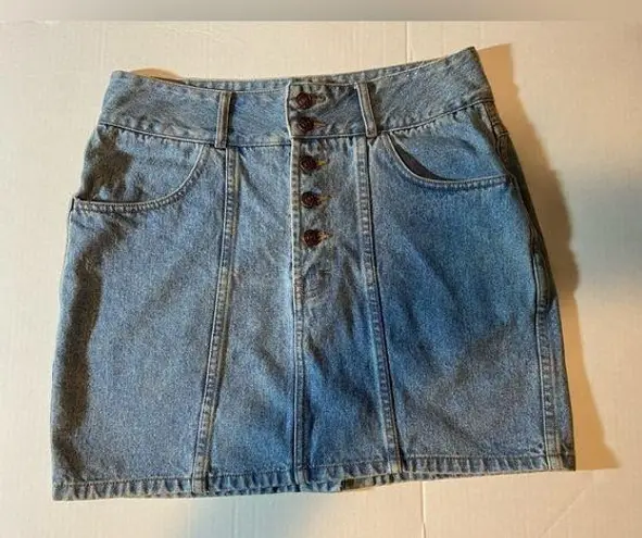 Jordache Junior's Vintage 100% Cotton Mid Wash Blue Denim Mini Skirt Sz 13 14