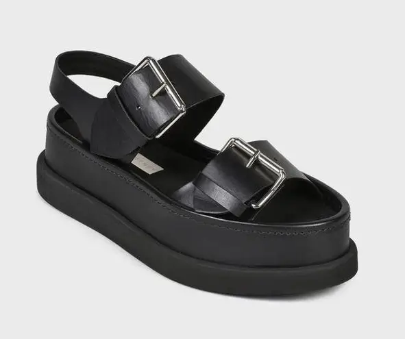 Stella McCartney Black Faux Leather Vegan Platform Buckle Sandals