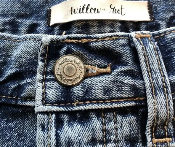 Willow + Root  Women Mom Jeans Sz 28 Blue Dad Distressed High Rise Waist Button Fly