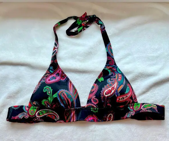 Victoria's Secret Victoria’s Secret paisley bikini top padded tie, back halter style Sz M black