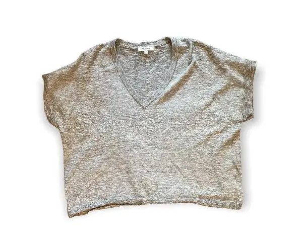 Madewell  Pullover Shortsleeve Sweater Gray V Neck Cropped Boxy