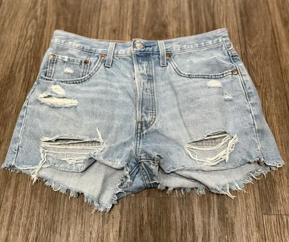 Levis 501 Womens Jean Short 30 Blue High Rise Button Distressed Red Tab Denim - Image 1