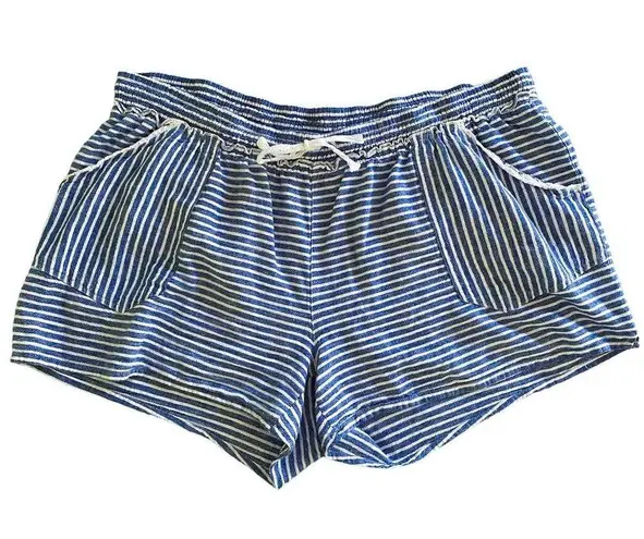 Rewind Boho Beach Linen Blue & White Stripe Pockets Shorts ~ Womens Plus Size 3X
