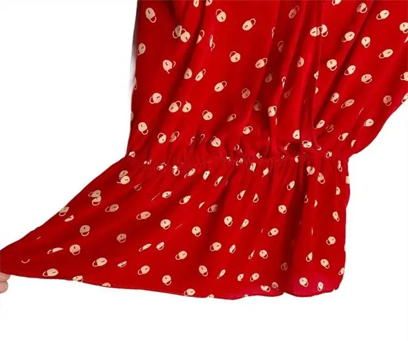 Petticoat Alley 100% Silk Cherry Red Lock Print Blouse