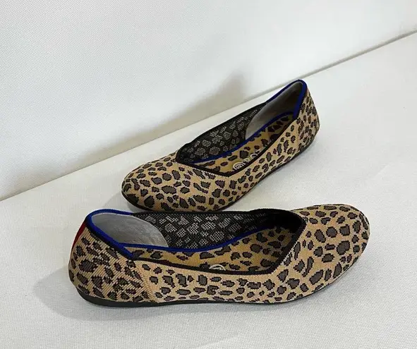 Rothy's Round Toe Cheetah Animal Print Flat Shoe Size 10 Tan/Gray/Chocolate Tan