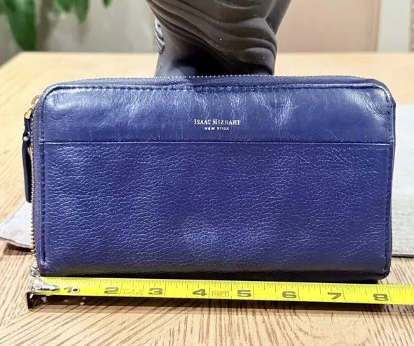 Isaac Mizrahi Women's Leather Wallet Navy Blue Zip Up