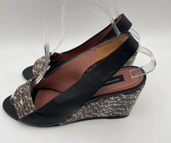 Derek Lam Snakeskin Wedge Black Leather Strappy Slingback Shoes Heels Size 7