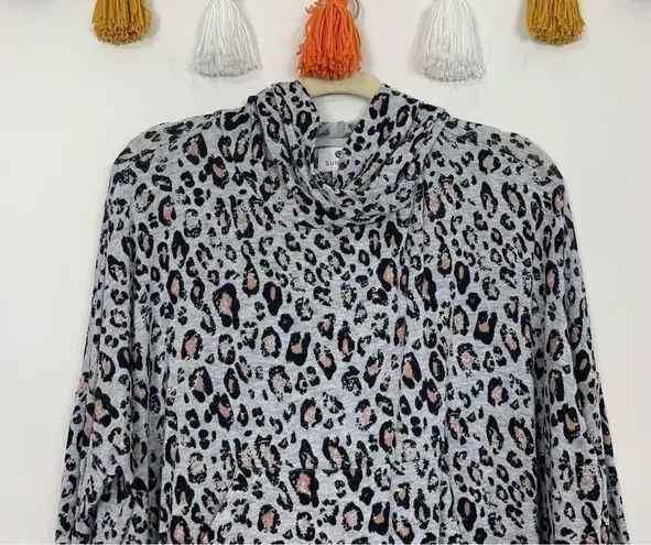 Sundry Draped Gray Leopard Print Hoodie Size Small