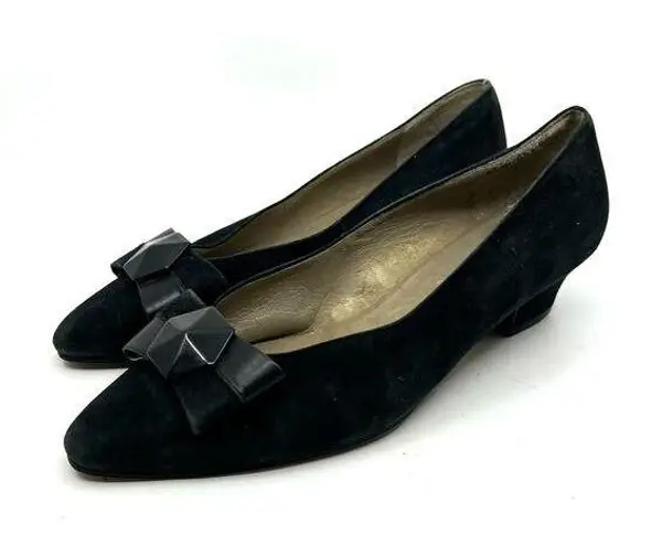 YSL  Yves Saint Laurent Black Suede Bowtie Kitten Heel Pumps Women's 6.5 US