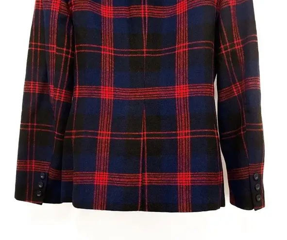 Vintage Plaid Check Tartan Tailored Wool Blazer Suit Jacket Red Blue Black Size M
