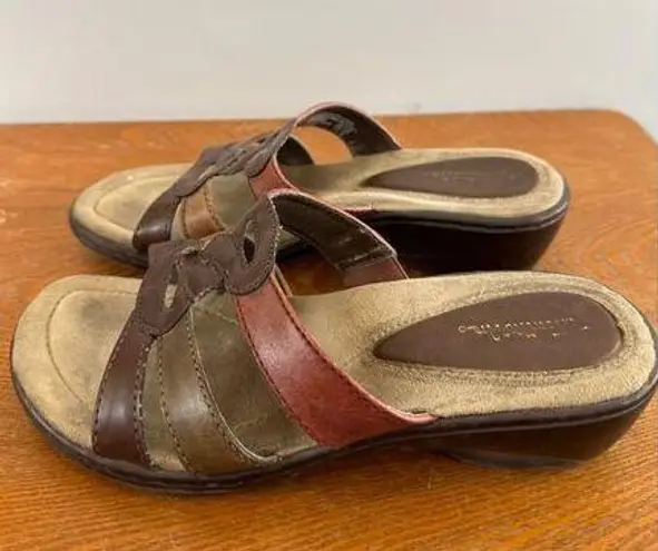 Thom McAn Women’s Leather Open Toe Scandal Brown Size 6.5 W Size 38 Sku 2812