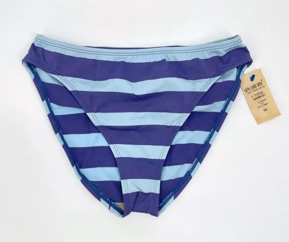 Ralph Lauren Sport Blue Aqua Y2K Wide Stripe Bikini Bottoms Coastal Pool Size 10