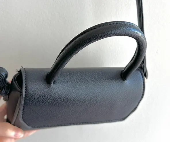 Small Black Top Handle Crossbody Faux Pebble Leather Snap Closure Bag