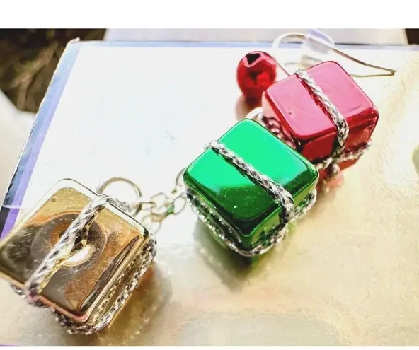 Christmas Gift Earrings Dangle Hooks New Festive Presents Holiday Party … Red