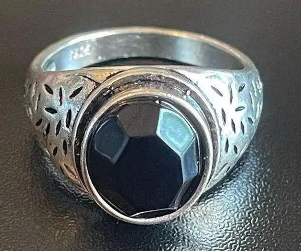 Black obsidian S925 antique silver ring size 9.75
