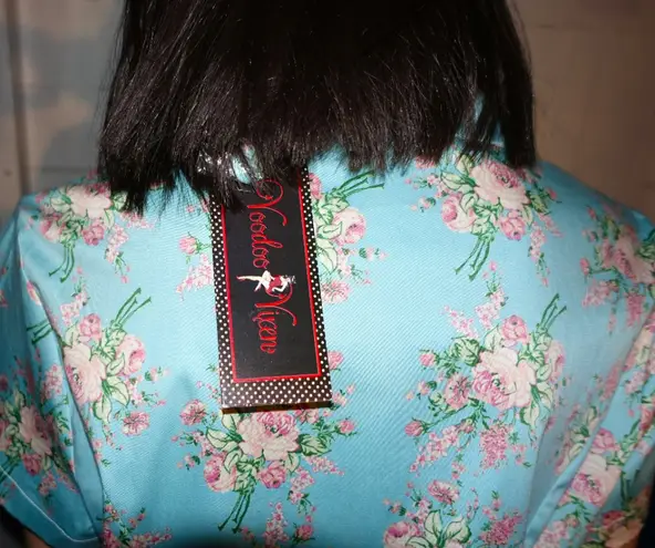 Voodoo Vixen Baby Blue Floral Blouse XL NWT