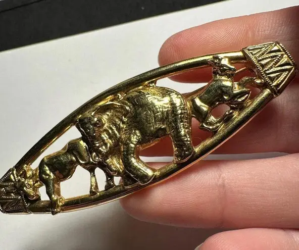 Elephant With Other Animals Gold Tone Brooch Pin