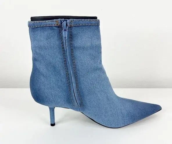 ZARA NWT  Denim Y2K Pointed Toe Ankle Zip Boots 7.5 Blue