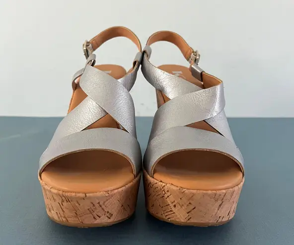 Kork-Ease Korks by  Metallic Silver Strappy Cork Wedge Platform Sandals