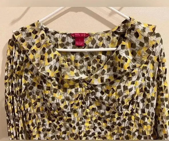 Sunny Leigh Size Pleated Crinkle Cut Bell Sleeve Button Up Blouse