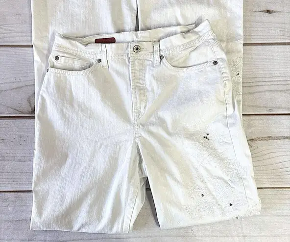 White Flared Bootcut Embroidered Belle Jeans with Rhinestones by Jeanstar 10M Size 10