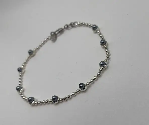 Monet Signed  - Silver Tone Bracelet With Blue Faux Pearls 7 1/2 Inch Dainty