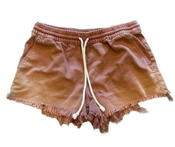 Aerie  Denim Jean Shorts Drawstring Waist Light Raw Hem Size Large Rust XS