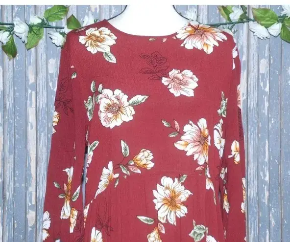 Stevie Hender Floral Dress Size L Midi Half Bell Sleeve Zip Back Boho Sheath