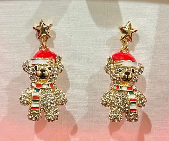 Piper K | Whimsical Christmas Teddy Bear Earrings Gold