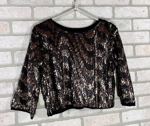 Endless Rose  Black and Gold Sequin Crop Top Size S