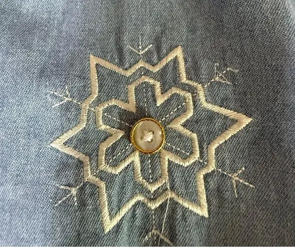 Allsport Denim Jean Shirt Size Large Longsleeve Women Snowman Applique Granny Blue